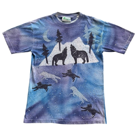 VTG National Geographic blue & purple wolf and mountain scenic tee - Picture 1 of 11